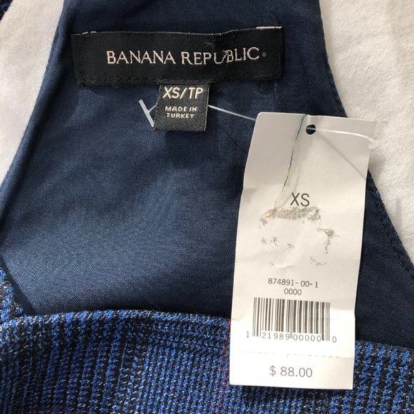 New Banana Republic Plaid Sleeveless Tie Waist Apron Top Navy Blue Size XS - Picture 15 of 16